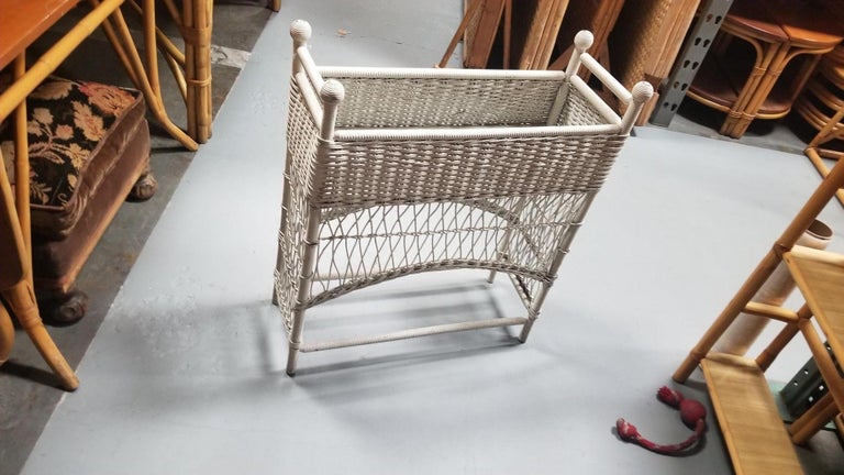 Restored White Rattan Wicker Plant Stand