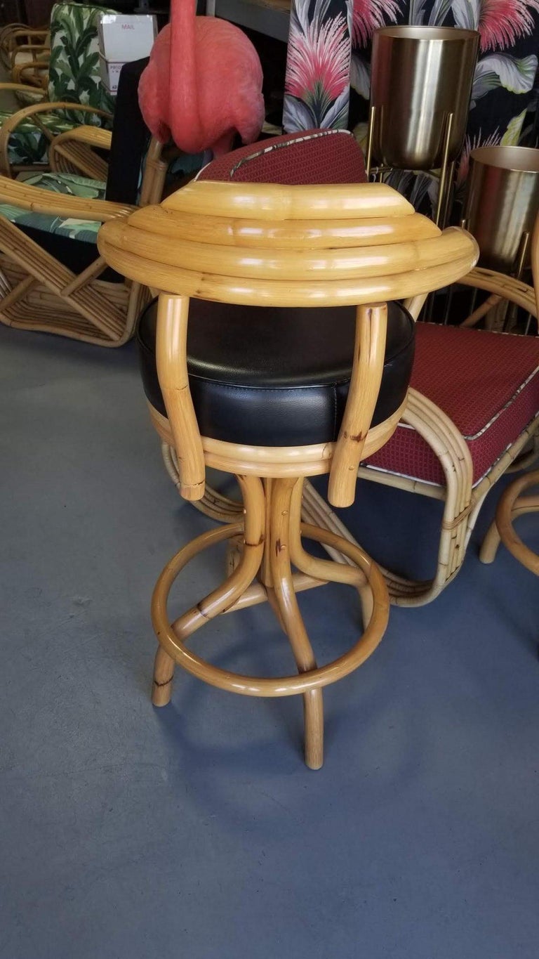 Restored Rattan Single Strand Set of Three Bar Stools