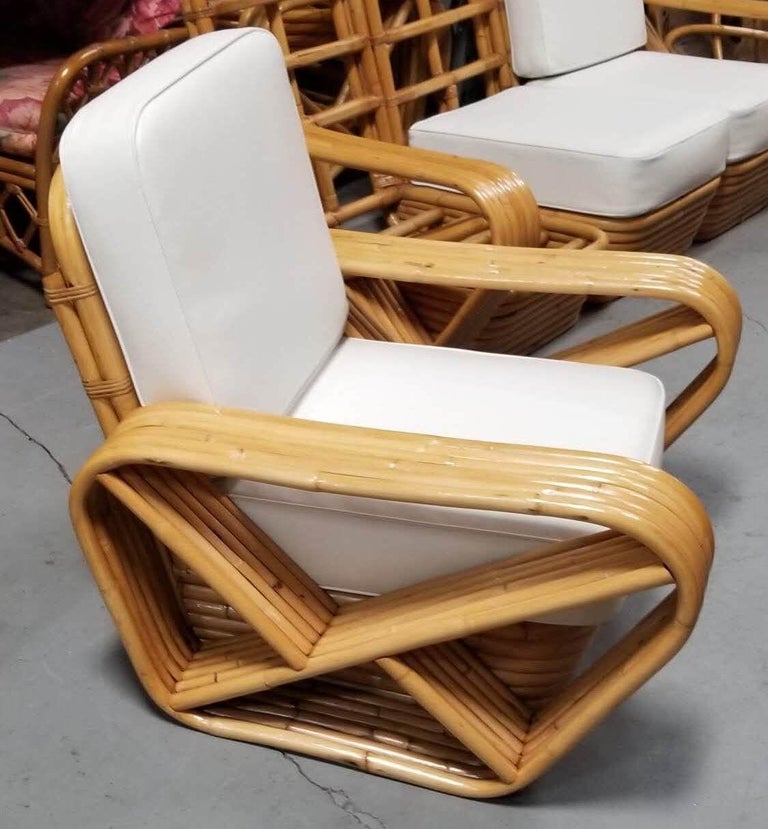 Restored Rattan Six Strand Square 3/4 Pretzel Livingroom Sofa and Chairs Set