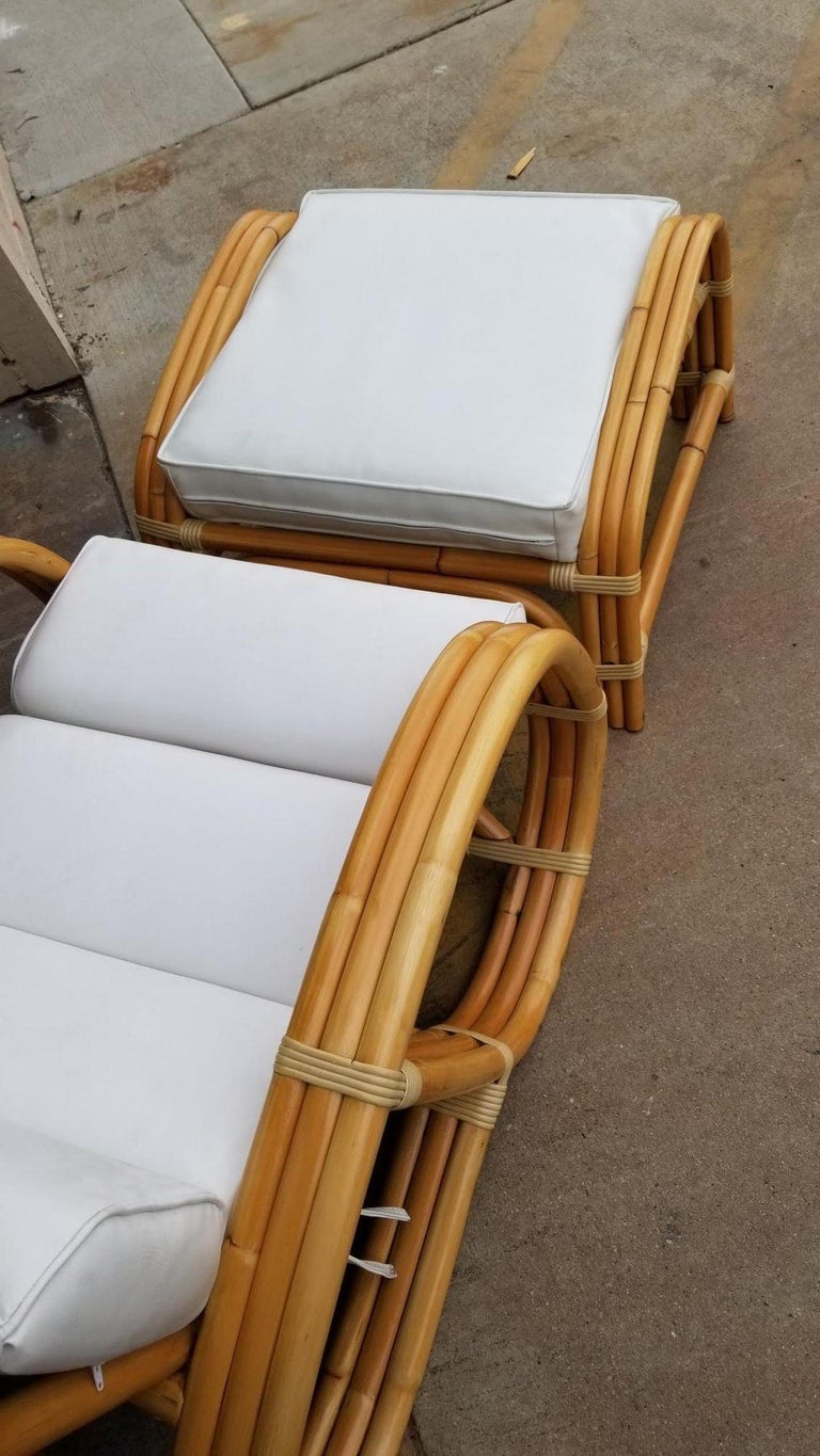 Restored Reverse Pretzel Three Strand Lounge Chair and Matching Ottoman