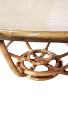 Restored Rattan Round Accent Coffee Table, Unique Size