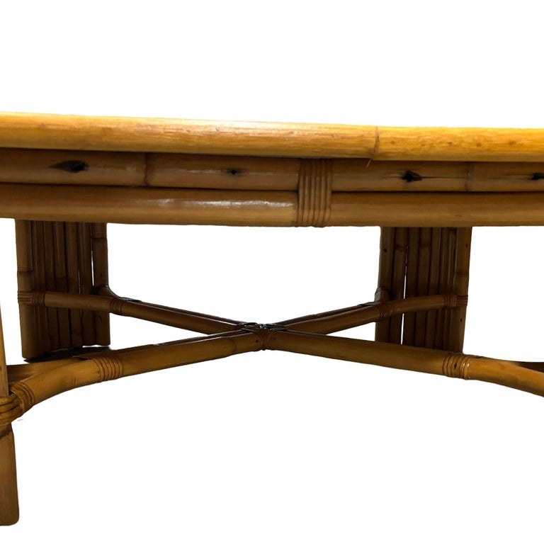 Restored 3' Sqaure Rattan Coffee Table w/ Vertically Stacked Legs