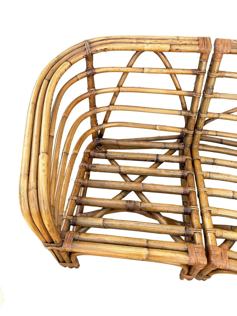 Restored MCM Rattan Round Sectional Corner Sofa w/ 3-Strand Waterfall Arms