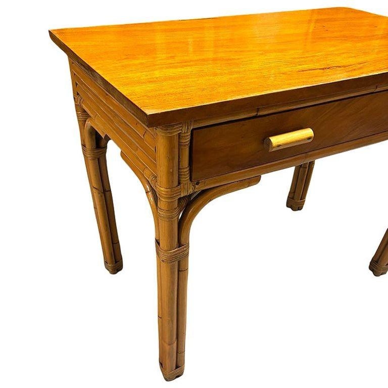 Restored Art Deco Rattan & Mahogany Secretary Writing Desk
