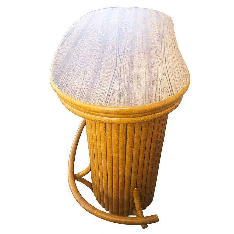 Restored Mid-century Vertically Stacked Oval Top Rattan Bar w/ Foot Rest