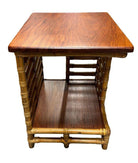Restored Rattan "Jacob's Ladder" Storage Side Table with Mahogany Top