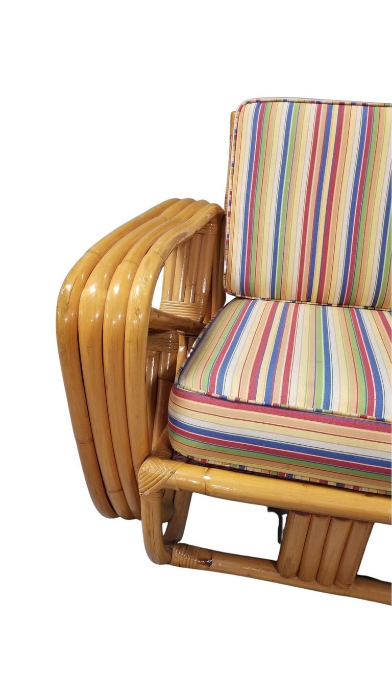 Restored Square Pretzel Rattan Corner Sofa, Coffee & Side Table Living Room Set