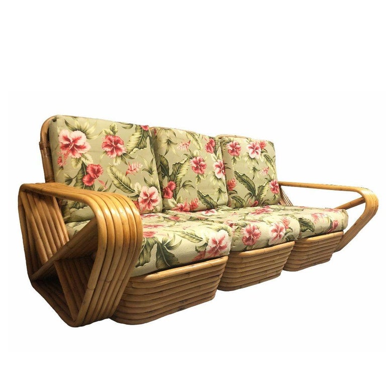 Restored Rattan Six Strand Square Pretzel Sofa