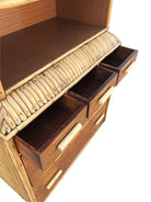 Restored Rare Art Deco Waterfall Rattan & Mahogany Dresser/Bookcase Hutch