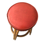 Restored arched Rattan Bar Stools w/ Studded Nailhead Red Seats, Set of 5