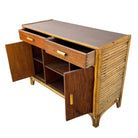 Restored Early Mid-century Stacked Rattan Credenza TV Stand w/ Mahogany Top