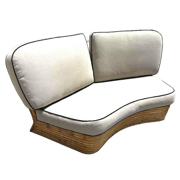 Restored 4 Person Curved Stacked Rattan Sectional Sofa