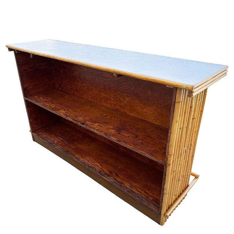 Restored Mid-century Rattan & Mahogany Bar w/ Foot Rest