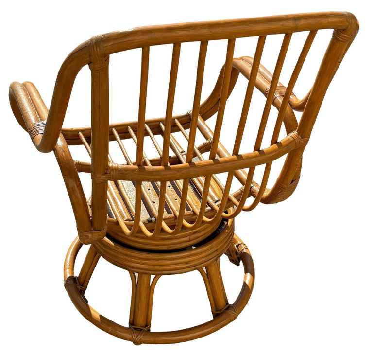 Restored Rattan Double-Strand Swivel Seat Lounge Chair