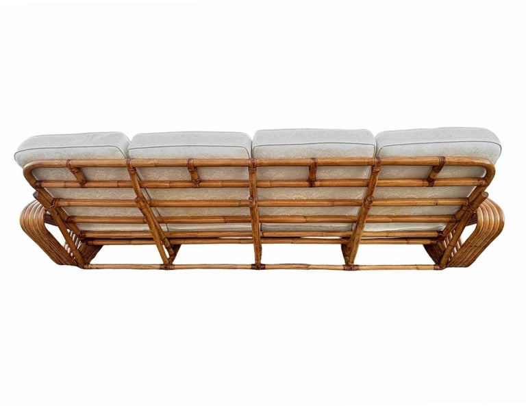 Restored Paul Frankl Inspired 5-Strand Square Pretzel4-Seat Sectional Rattn Sofa