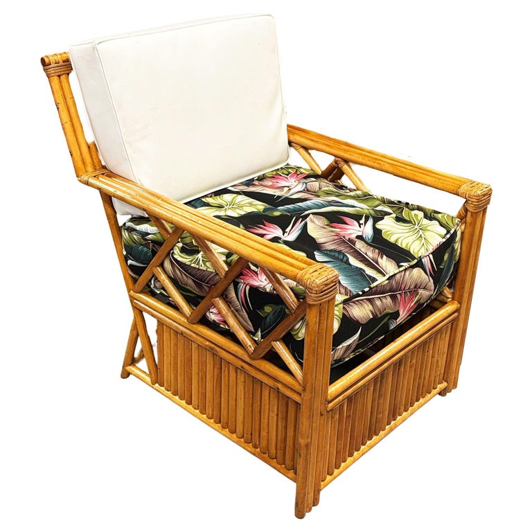Heywood Wakefield "Oak Rattan" Lounge Chair Pair w/ Coffee Table