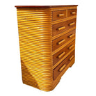 Restored Art Deco 6 Drawer Stacked Rattan Highboy Dresser w/ Mahogany Top