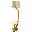 Rare Restored Two-tier Rattan Floor Lamp w/ Built-In Formica Top Side Table