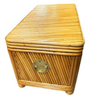 Restored Mid-century Split Reed Rattan & Pine Trunk w/ Brass Paktong Latch