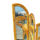 Restored 3-Panel Art Deco Palm Frond Design Rattan Mirror Folding Screen
