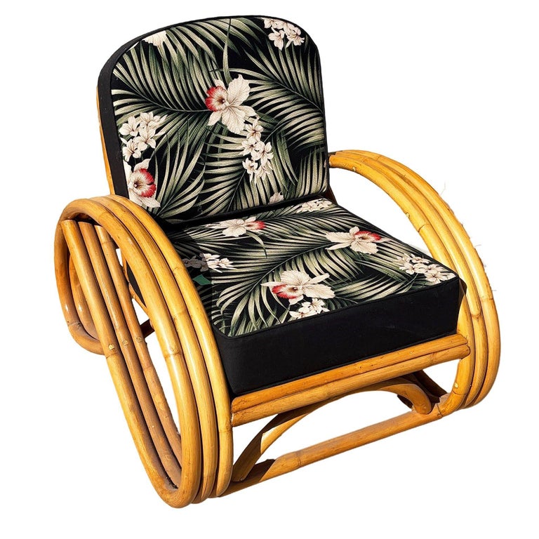 Restored MCM 3-Strand 3/4 Reverse Pretzel Rattan Lounge Chair& Ottoman Pair