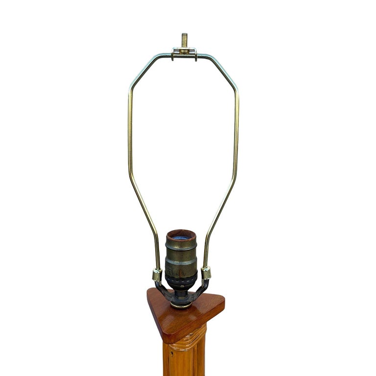 Restored Mid-century Three-Pole Rattan Floor Lamp w/ Mahogany Base