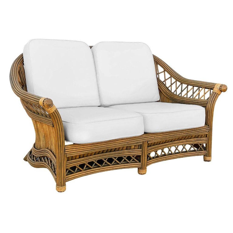 Art Deco "President" Stick Reed Rattan Fan Back Settee and Sofa Set