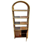 Mid-century Rattan Etagere Display Curio Cabinet w/ Mahogany Shelfs