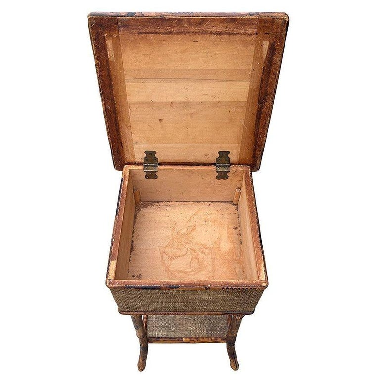 Aesthetic Movement Tiger Tortoise Bamboo & Grassmat Pedestal Table Storage Box