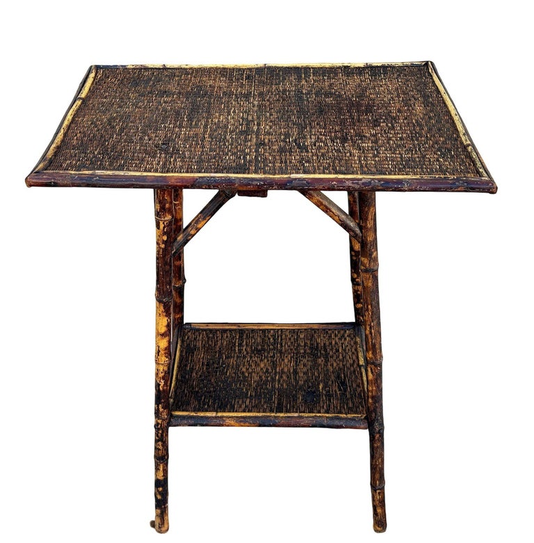Restored Aesthetic Movement Tiger Bamboo Rectangle Side Table w/ Embossed Top