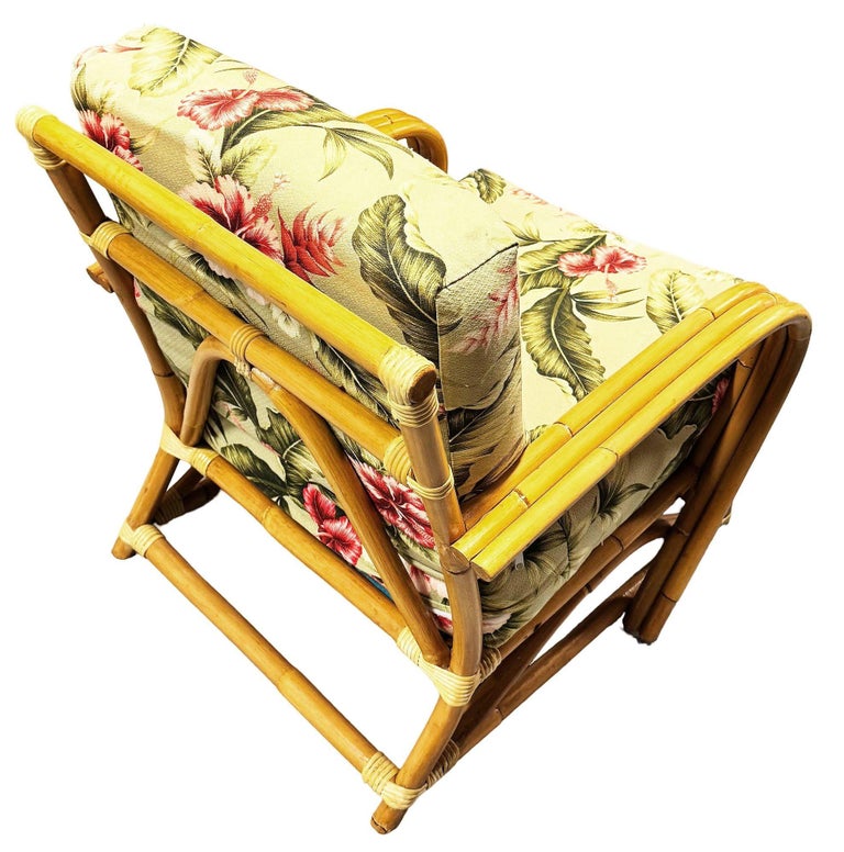 Restored MCM Blond 1949er Rattan 3-Strand Lounge Chair by Heywood Wakefield