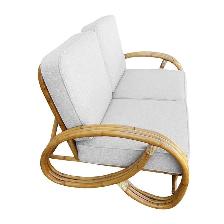 Restored Mid-Century 3-strand 3/4 Round Pretzel Arm Rattan Sectional Loveseat