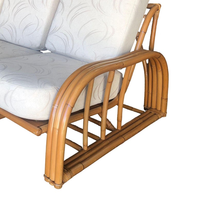 Restored 3-Strand 3 Seat Rattan Sectional Sofa by Paul Laszlo for Ficks Reed