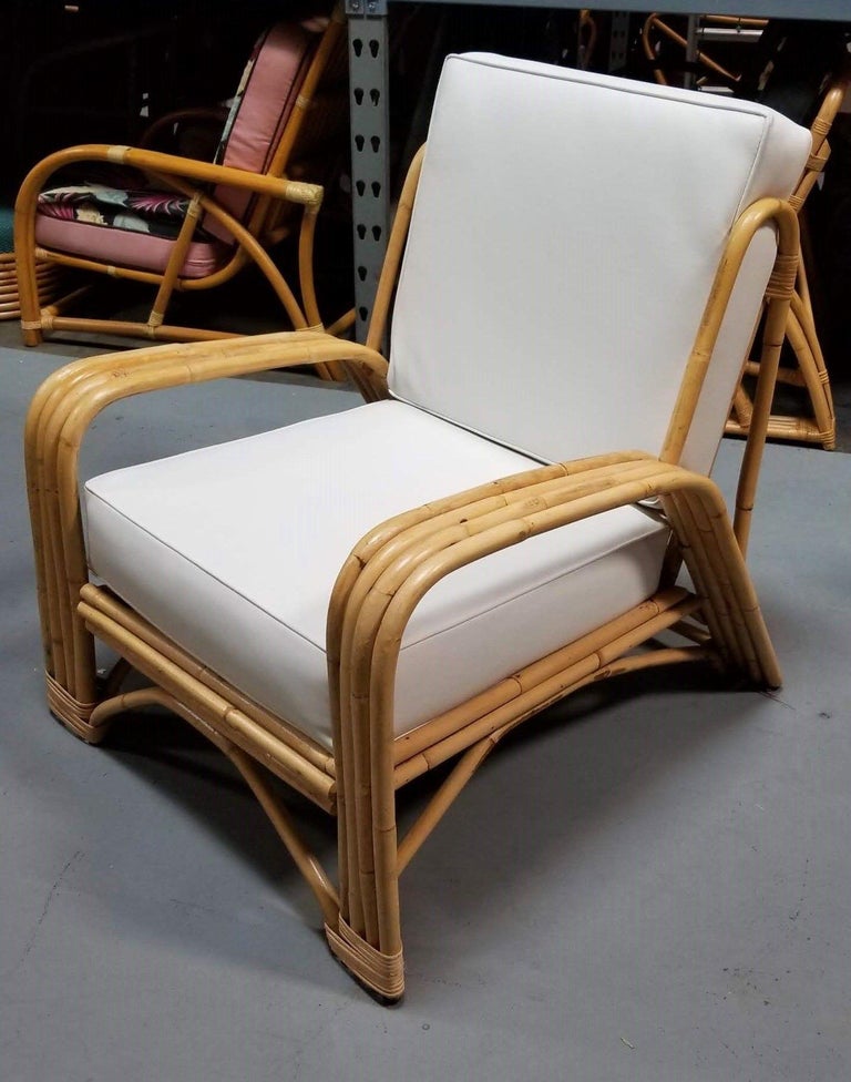 Restored 4-Strand Staple Arm Rattan Lounge Chair by Paul Laszlo