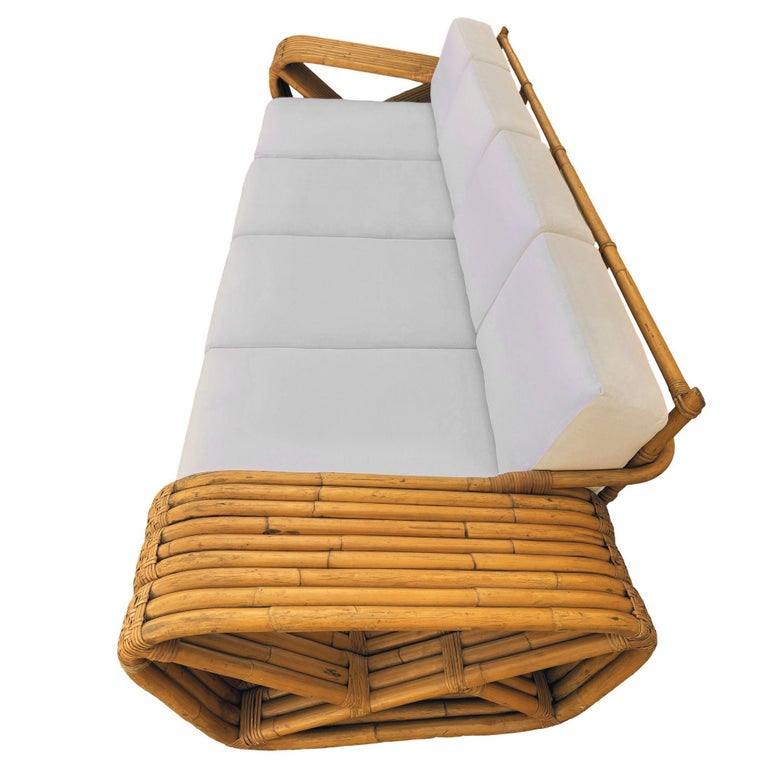 Original Historic Hand Made 9 Strand Square Pretzel Rattan Sofa By Paul T Frankl