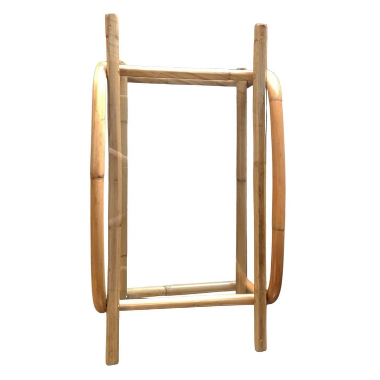 Restored Rattan End Table with Glass