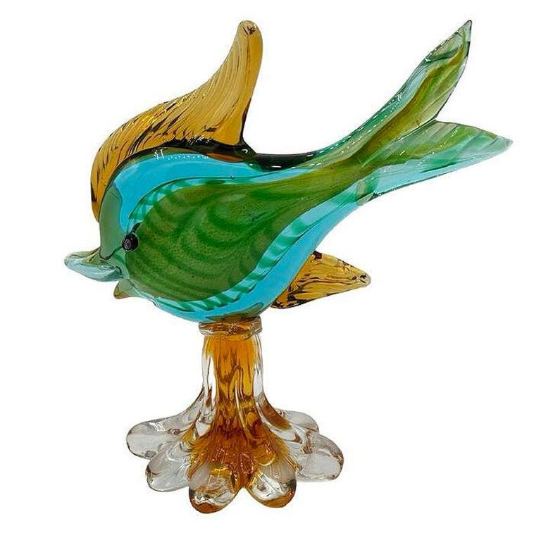 11" Tall Multicolored Venetian Art Glass Angel Fish Sculpture by J.I.Co
