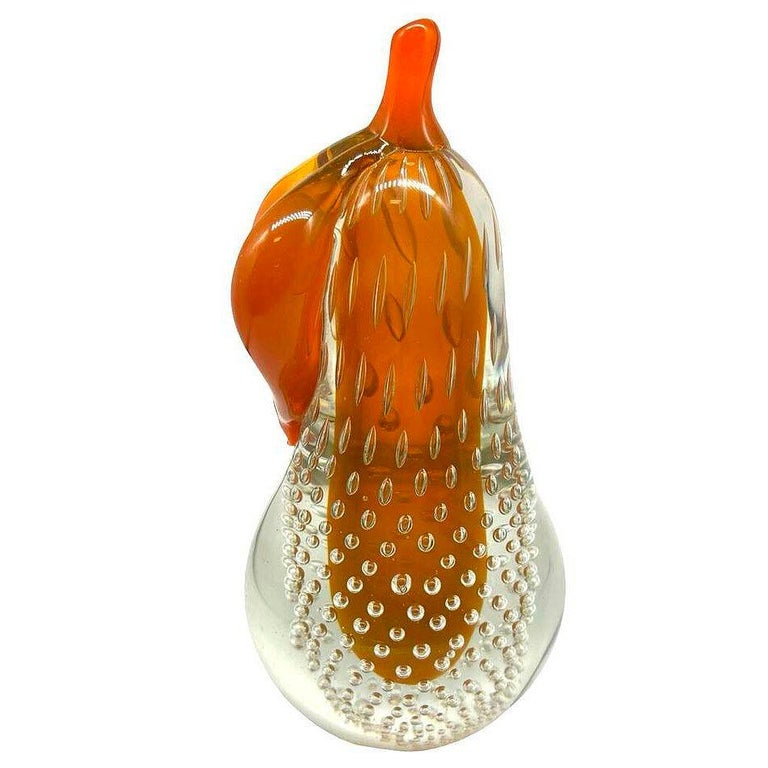 Alfredo Barbini Bullicante Aventurine Murano Glass Pear Scupture