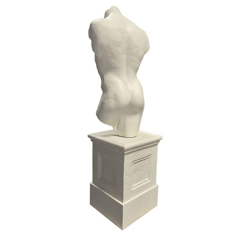 7' Tall Renaissance Style Male Bust Faux Marble Sculpture on Pedestal