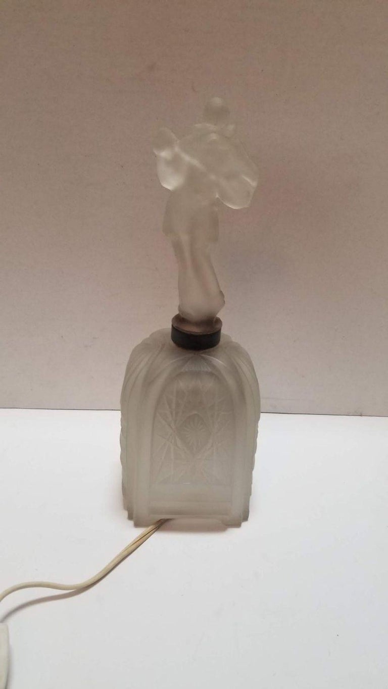 Art Deco Frosted Glass Jester Figurine Lamp