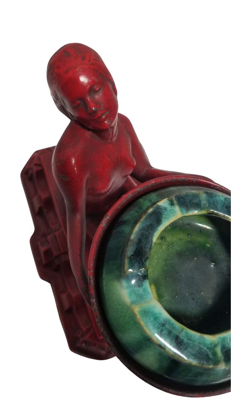 Rare Red Enamel Nuart Nude Female Ashtray w/ McCoy Ashtray