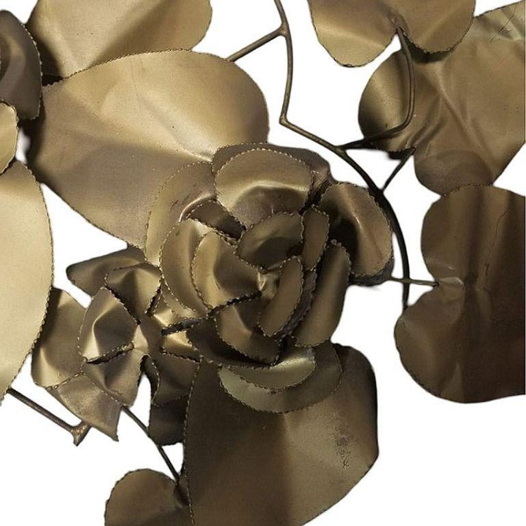 Mid-century Tole Brass Folded Metal Floral Wall Sculpture