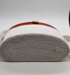 White Caviar Bead Box Purse w Tortoiseshell Celluloid Lid and Long Strap, 1950s