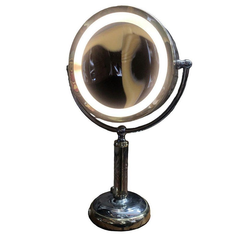 High Style Brass & Chrome Florescence Magnifying Vanity/Jewelry Mirror