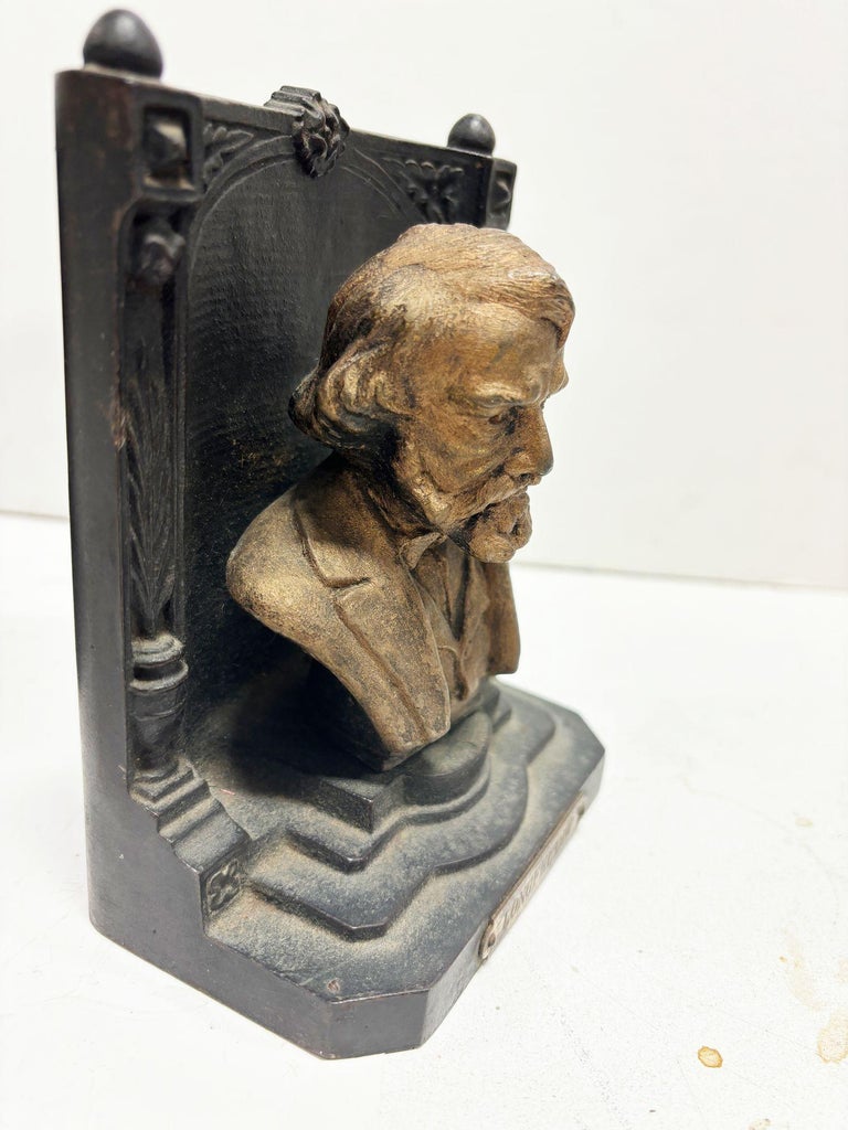 Solid Brass Bookends Bust Of Henry W. Longfellow by "B & H" Bradley and Hubbard