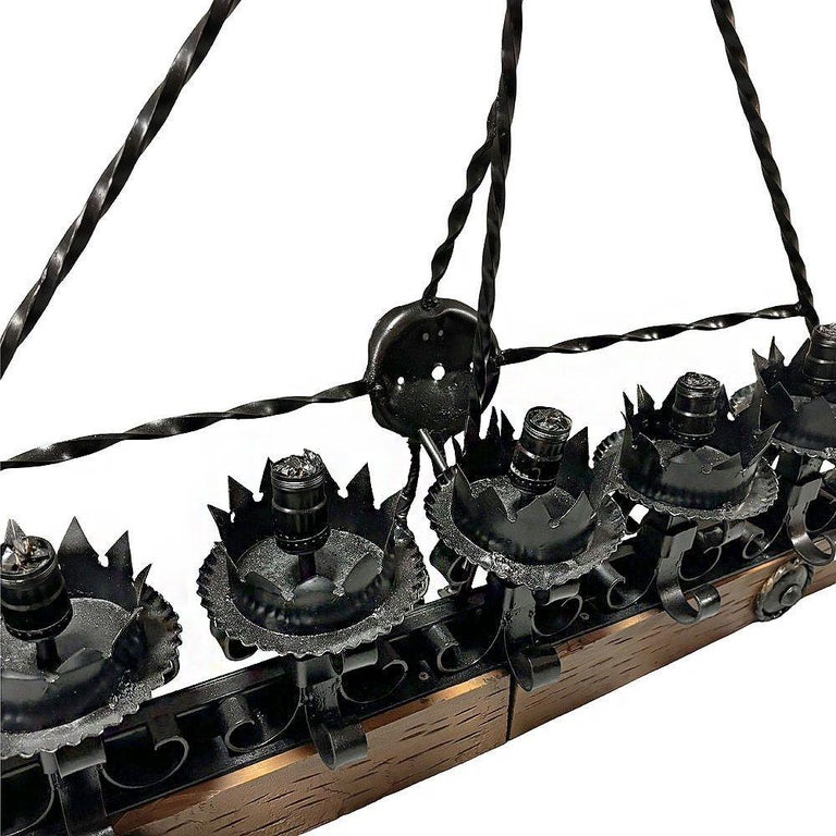 Spanish Revival Wrought Iron 7-Light Wood Beam Grand Wall Sconce, 2 Available