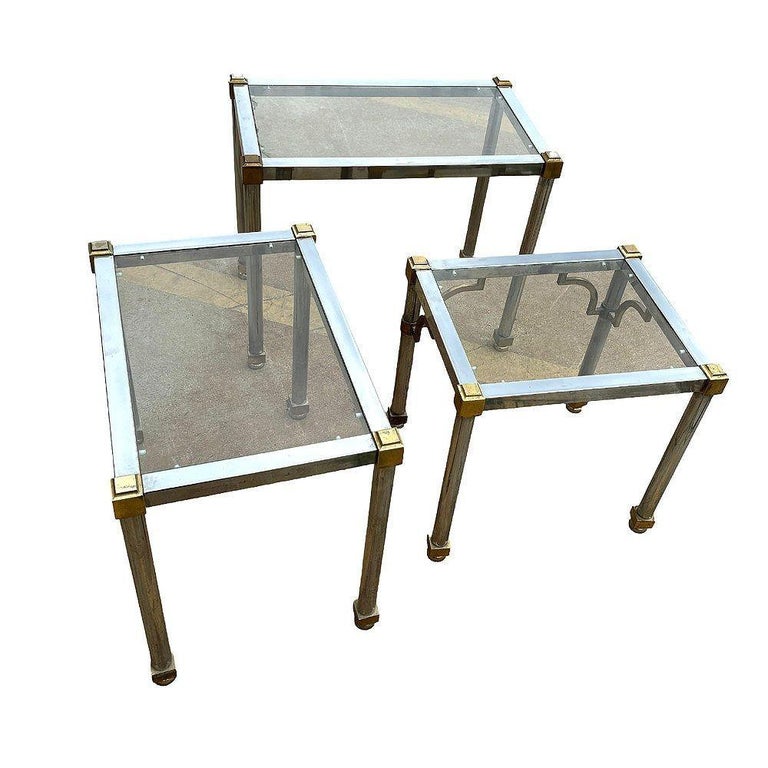Hollywood Regency Chrome & Brass Maison Jensen Style Nesting Tables