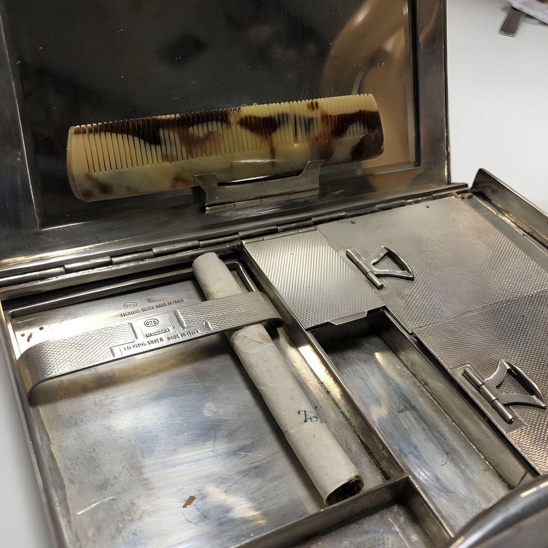 Italian Sterling Silver Cigarette & Makeup Case by Staldar