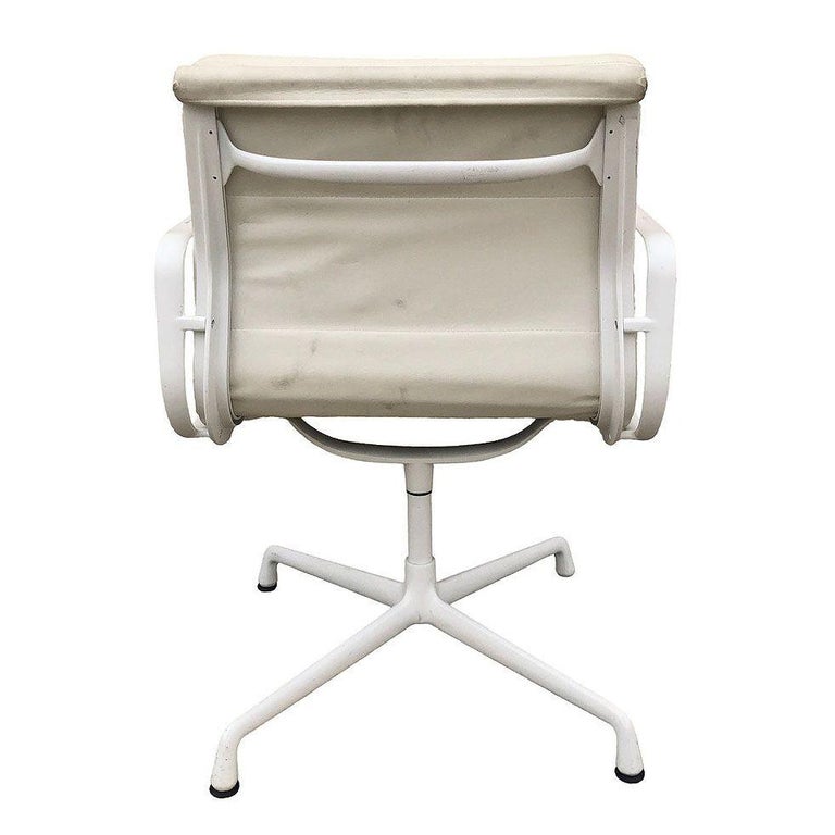 White Eames EA208 Leather Soft Pad Chair by Herman Miller, Set of 4