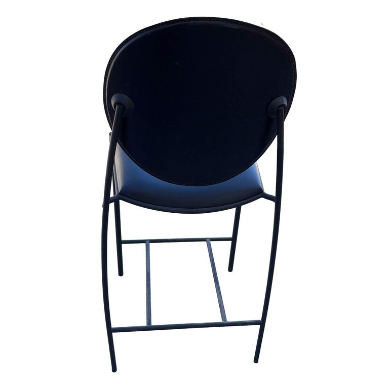 1990s Dakota Jackson Memphis style "Vik-Ter" Black Leather Counter Stool
